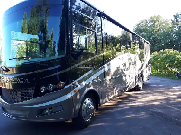 Detailed motorhome exterior on a driveway